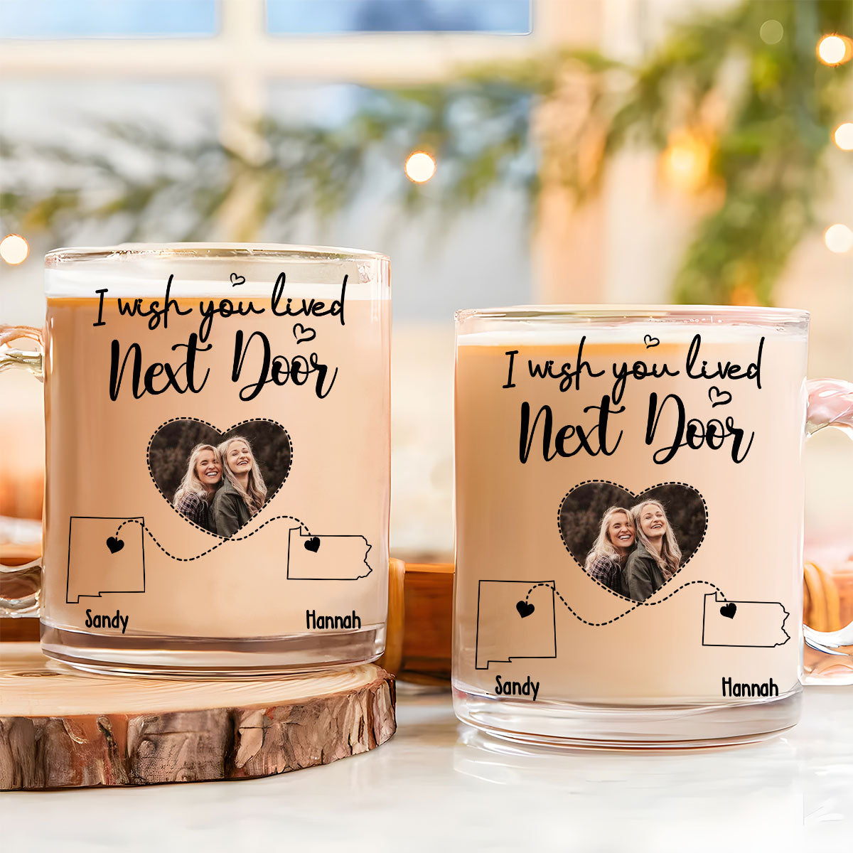 Custom Photo Best Friend, Christmas & Birthday Friendship Keepsake Gift • I Wish We Lived Closer Photo - Personalized Glass Mug
