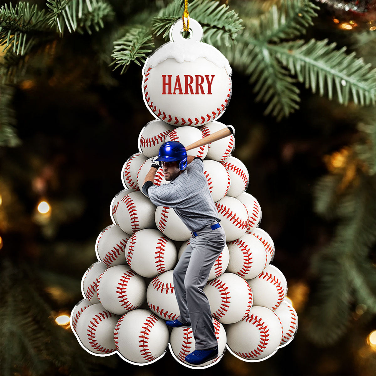 Custom Photo Keepsake Christmas Ornament • Twinkle Baseball Pinetree - Personalized Acrylic Ornament