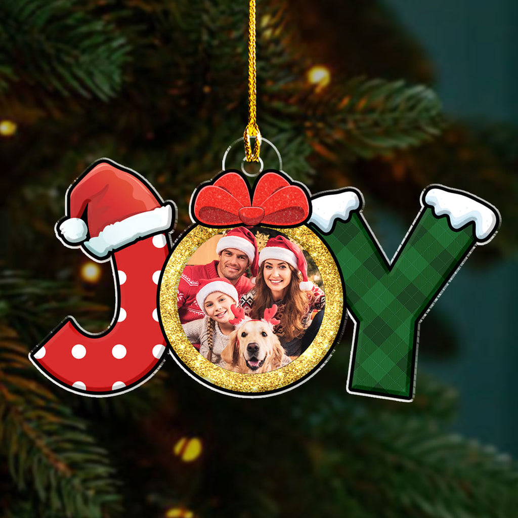 Custom Photo Family Ornament, Christmas Gift for Family Members • Joy Joy - Personalized Acrylic Ornament