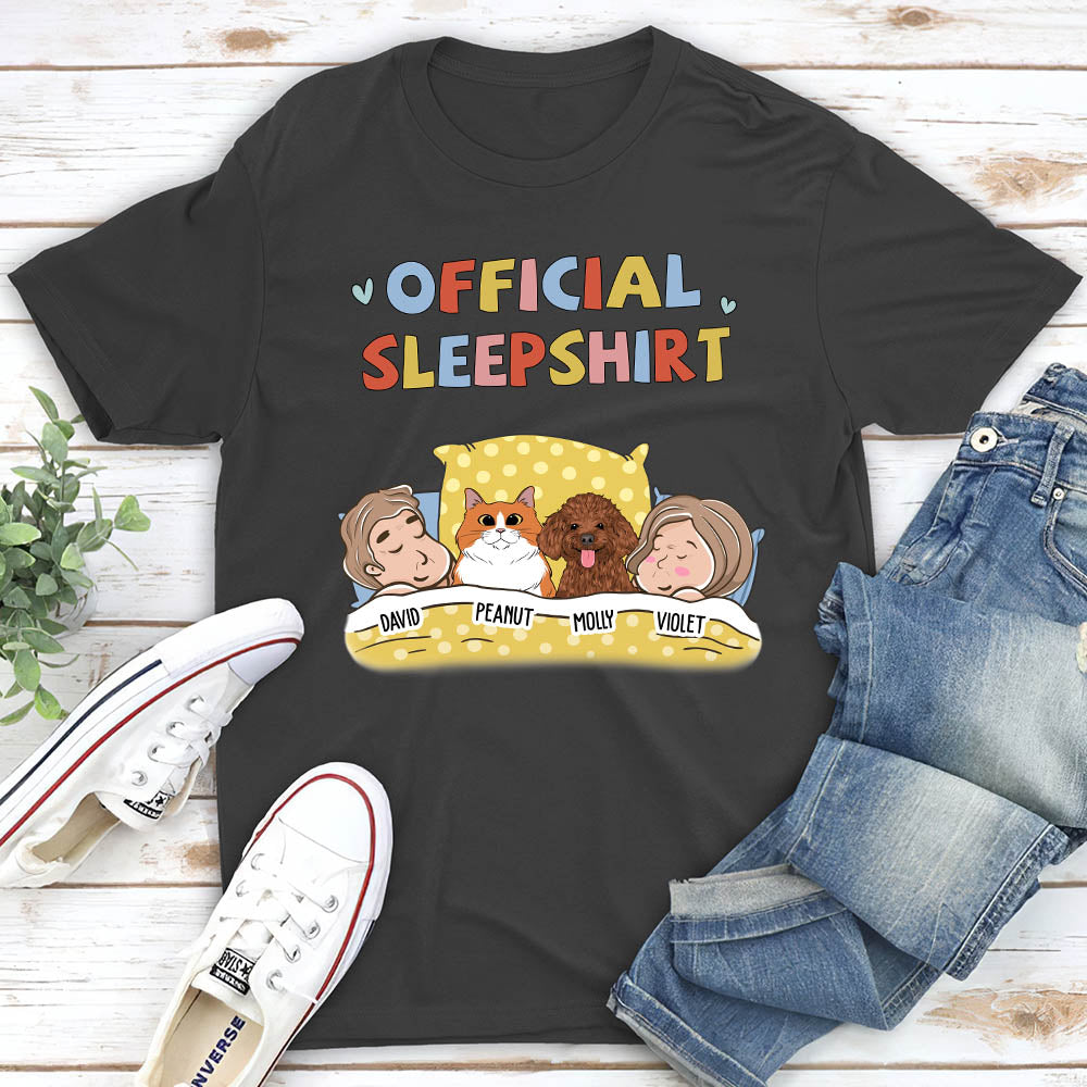 Custom Christmas & Birthday Keepsake Gift • Sleeping Pet Sleepshirt Couple - Personalized Unisex T-shirt