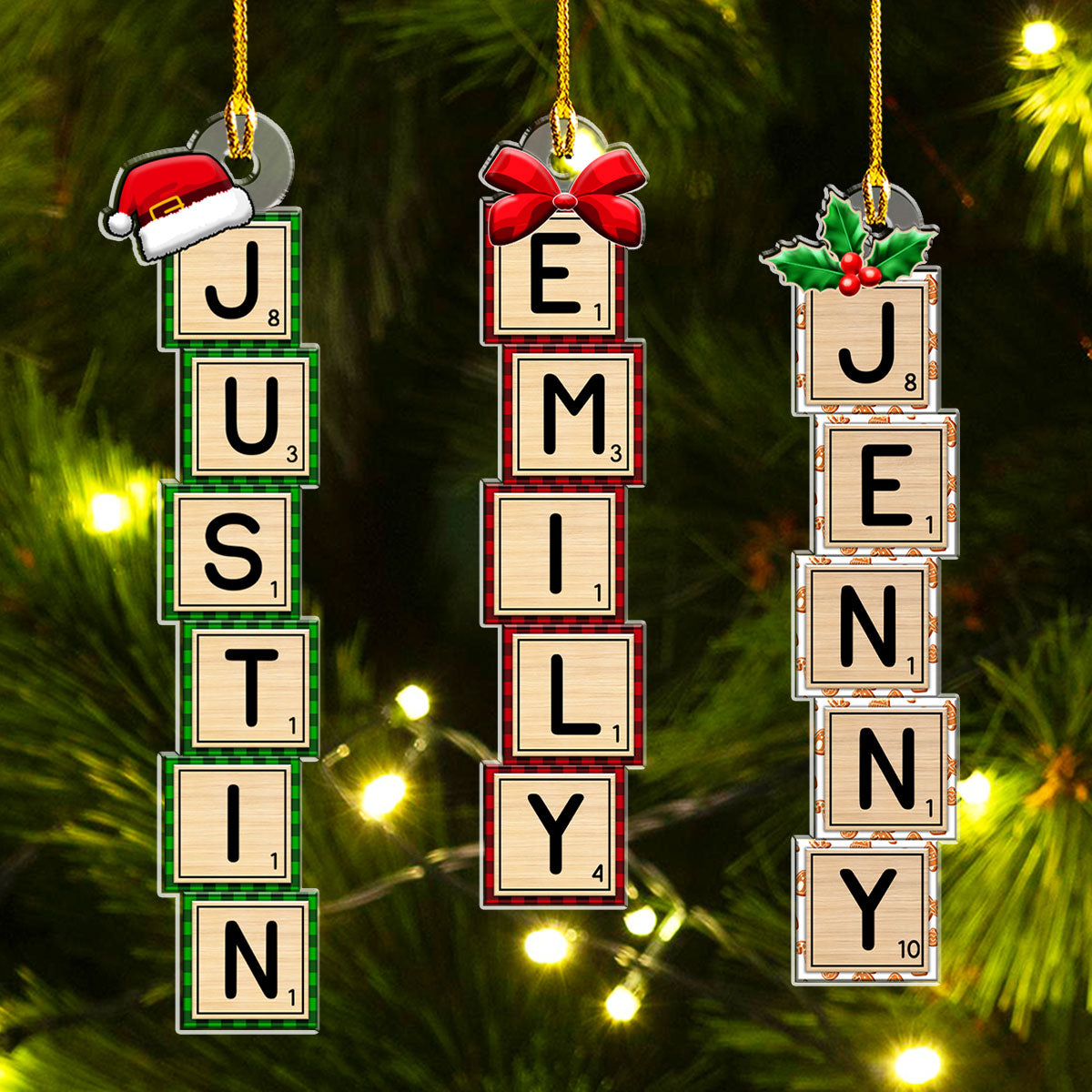 Custom Name Letter Tile Christmas Ornament & Stocking Tag • First Snow Box Letter - Personalized Acrylic Ornament
