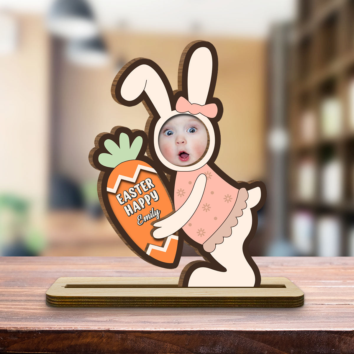 Custom Family Decor, Christmas Birthday Family Keepsake • Pastel Bunny Treats - Personalized 2-Layer Wood Plaque With Flat Base