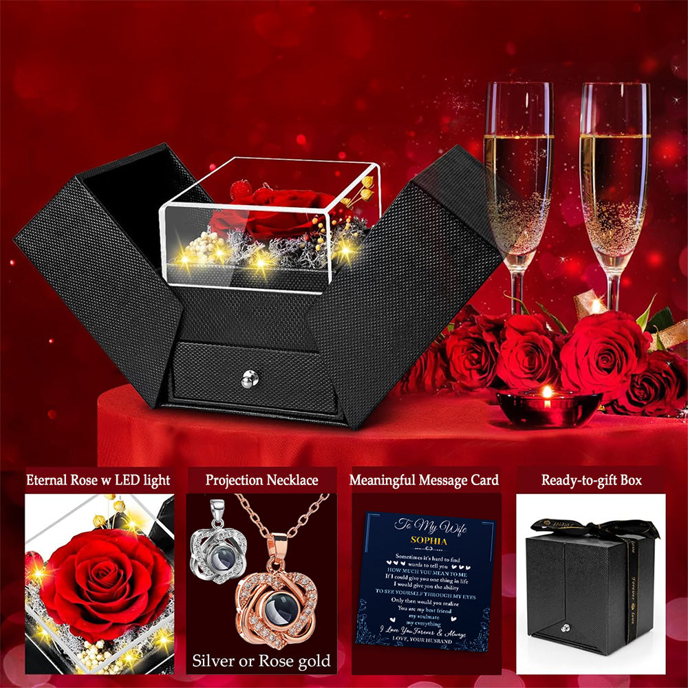 My Soulmate My Everything - Personalized Preserved Rose With Projection Necklace