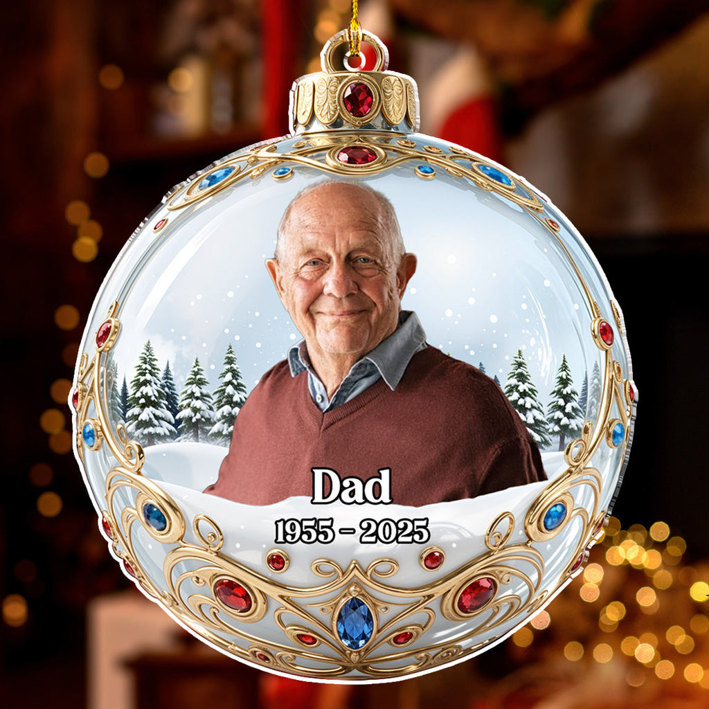 Custom Photo Memorial Christmas Ornament, Sympathy Keepsake • Forever In Our Hearts Version 2 - Personalized Acrylic Ornament