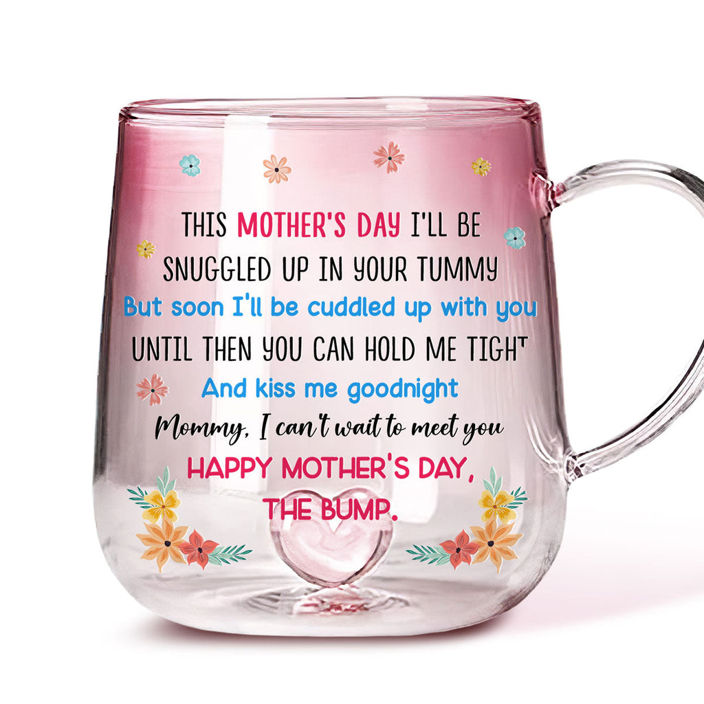 Custom Photo Mother's Day Gift for Mom & Grandma • Love From The Bump - Personalized Pink Gradient Glass Mug