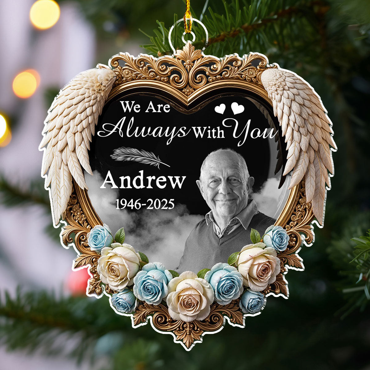 Custom Photo Memorial Christmas Ornament, Sympathy Keepsake • Photo Always With You - Personalized Acrylic Ornament