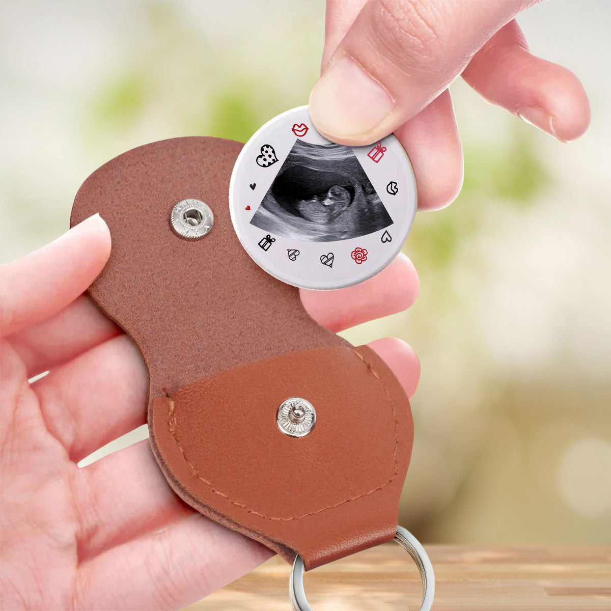 Custom Photo Coin Keychain for Wife, Mother's Day, Anniversary Gifts • Snuggled Up In Your Arms - Personalized Pocket Hug