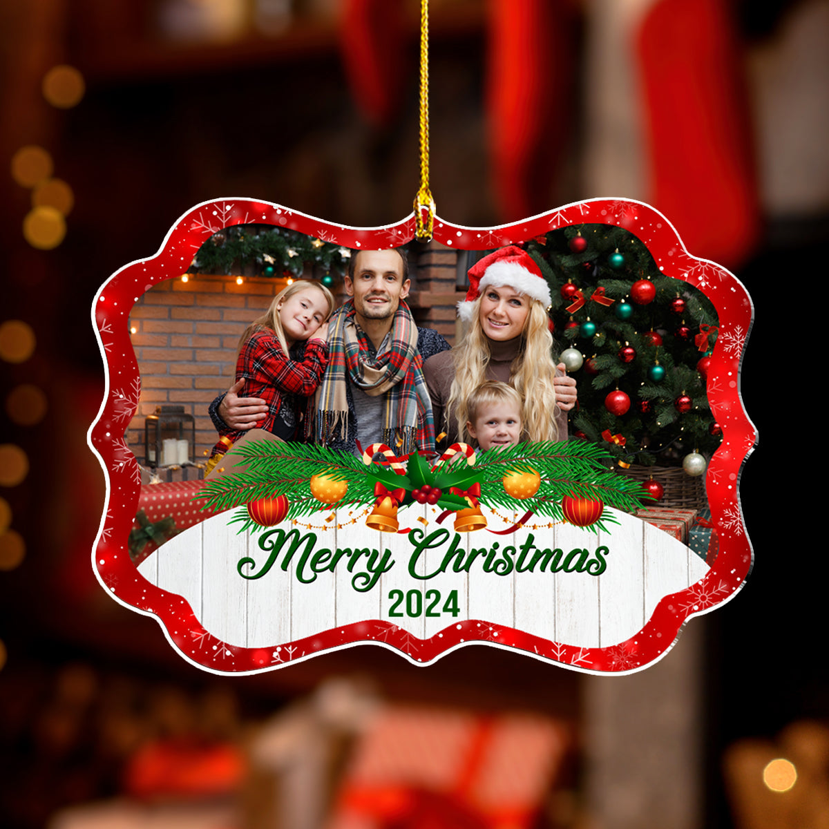 Custom Photo Family Ornament, Christmas Gift for Family Members • All Hearts Come Home For Christmas - Personalized Acrylic Ornament
