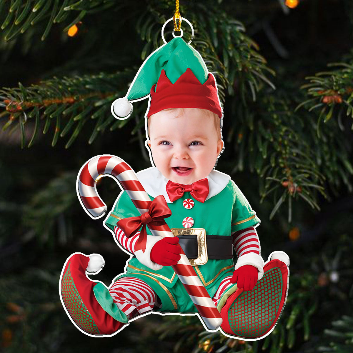 Custom Photo Baby Christmas Ornament for New Parents • Photo Baby Elf Merry Christmas - Personalized Acrylic Ornament