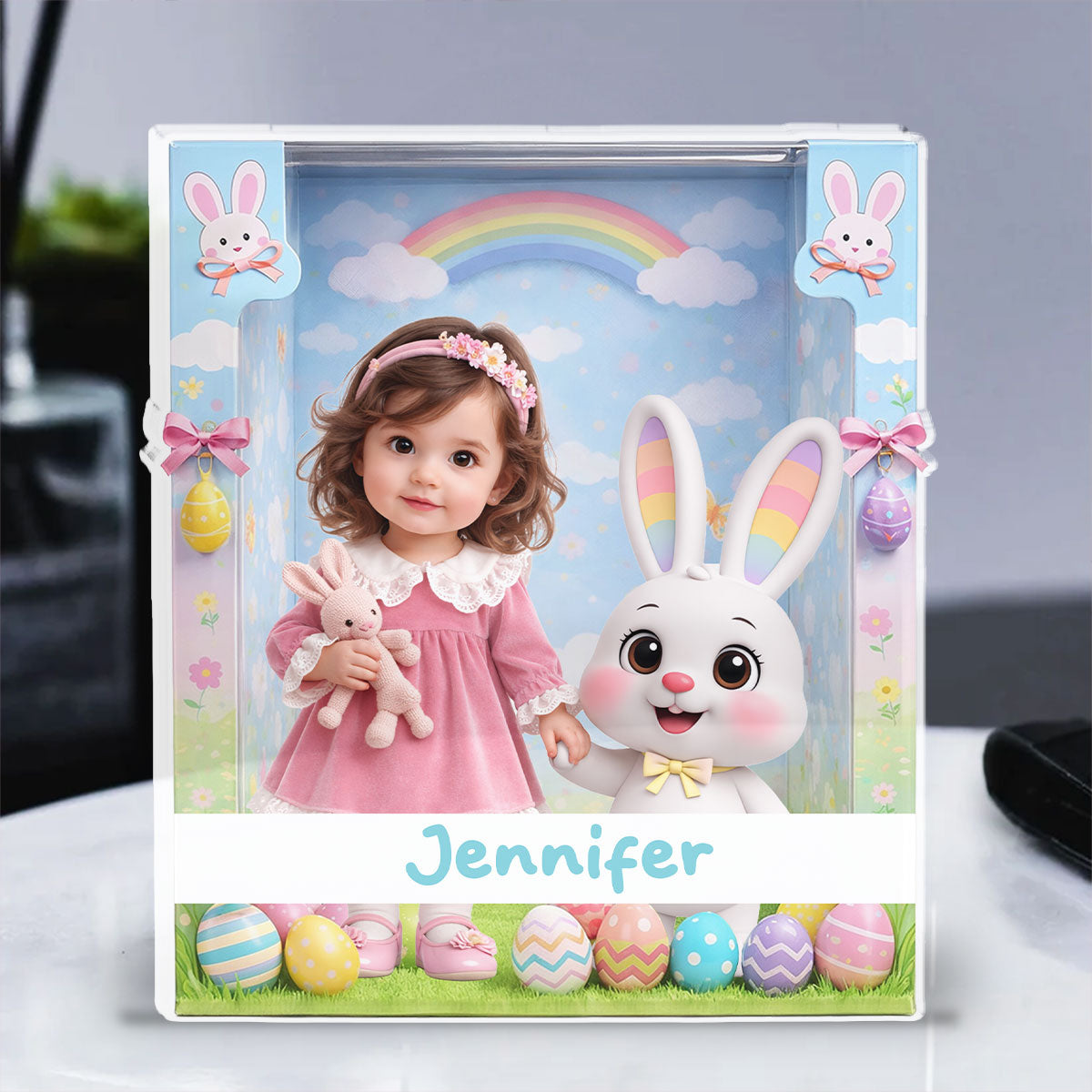 Custom Family Decor, Christmas Birthday Family Keepsake • Cute Easter Bunny Doll - Personalized Acrylic Plaque