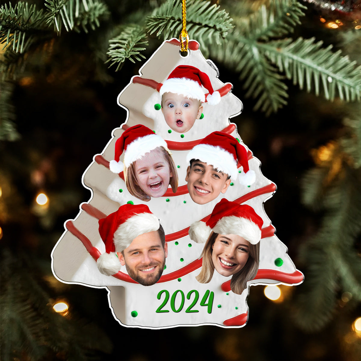 Custom Photo Family Ornament, Christmas Gift for Family Members • Christmas Tree Cake Photo Family - Personalized Acrylic Ornament