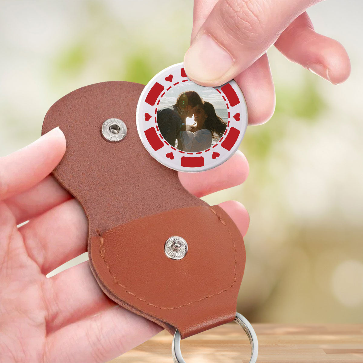 Custom Photo Coin Keychain for Husband, Couple Anniversary Valentine's Day Gifts • All In For Love - Personalized Pocket Hug