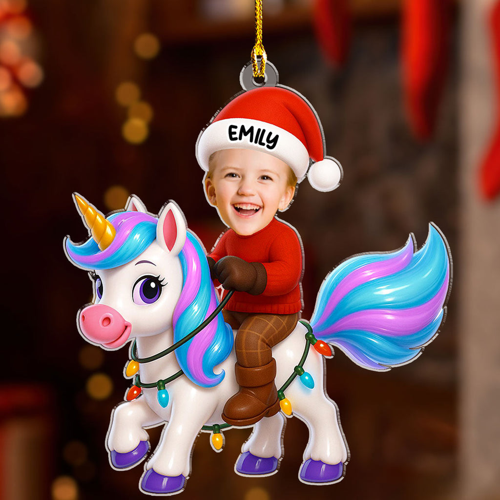 Custom Photo Family Ornament, Christmas Gift for Family Members • Unicorn Christmas - Personalized Acrylic Ornament