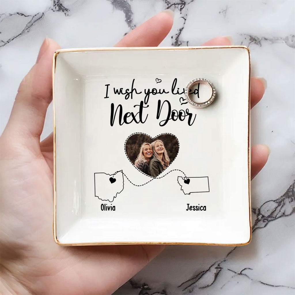 Custom Photo Bestie Trinket Dish, Birthday Christmas Gift For Best Friend • I Wish We Lived Closer Photo - Personalized Jewelry Dish