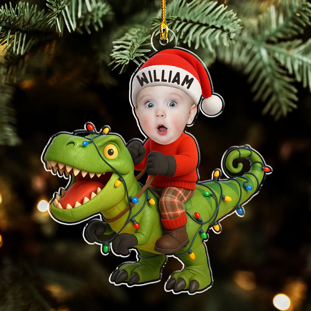 Custom Photo Baby Christmas Ornament for New Parents • Photo Dinosaur Christmas - Personalized Acrylic Ornament
