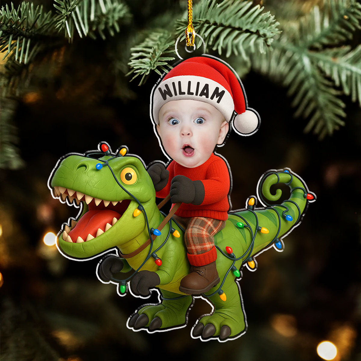 Custom Photo Baby Christmas Ornament for New Parents • Photo Dinosaur Christmas - Personalized Acrylic Ornament