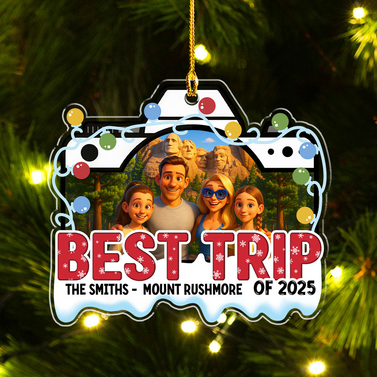 Custom Photo Family Ornament, Christmas Gift for Family Members • Best Family Trip Ever - Personalized Acrylic Ornament