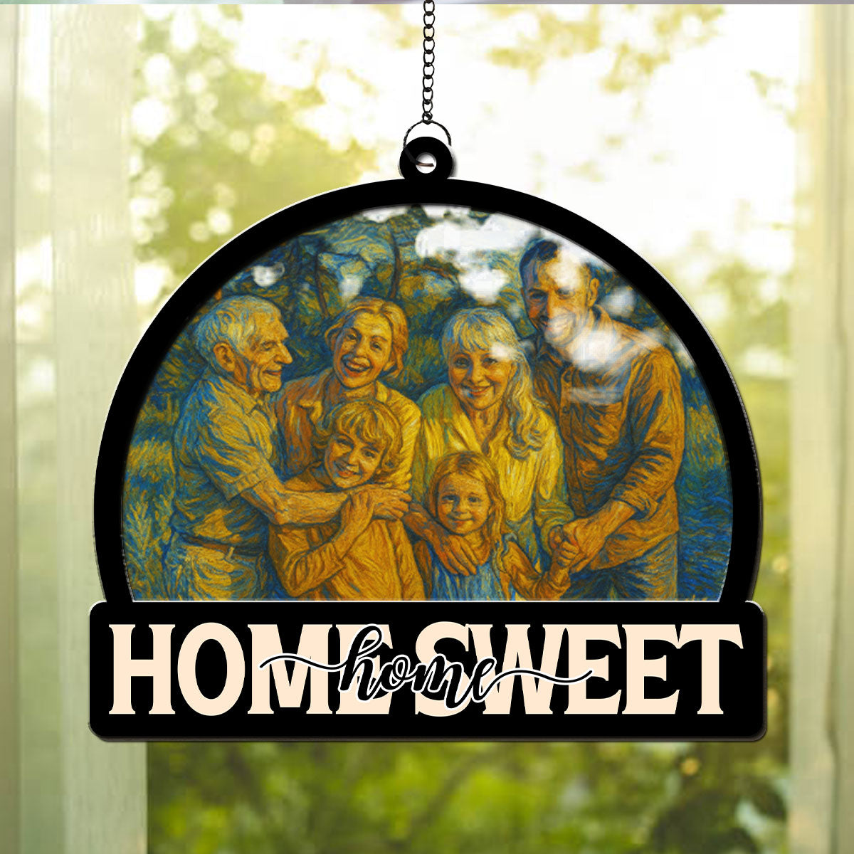 Custom Photo Family Name Hanging Decor, Christmas Birthday Gift • Home Sweet Home - Personalized Suncatcher