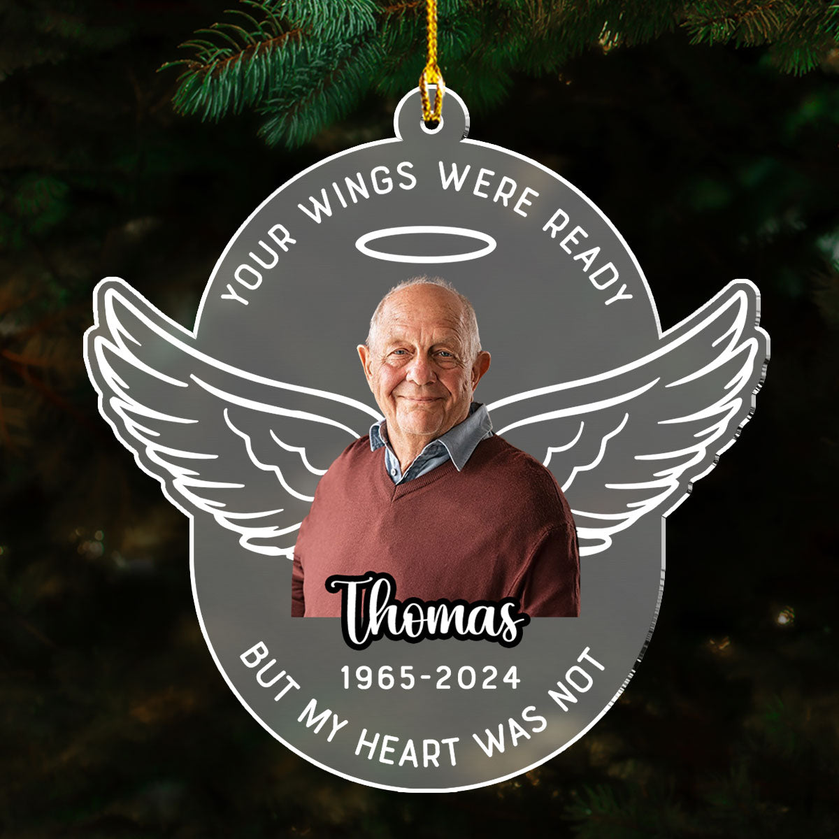 Custom Photo Memorial Christmas Ornament, Sympathy Keepsake • Loved Beyond Words - Personalized Frosted Acrylic Ornament