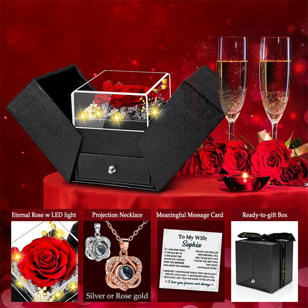 To My Wife - Personalized Preserved Rose With Projection Necklace
