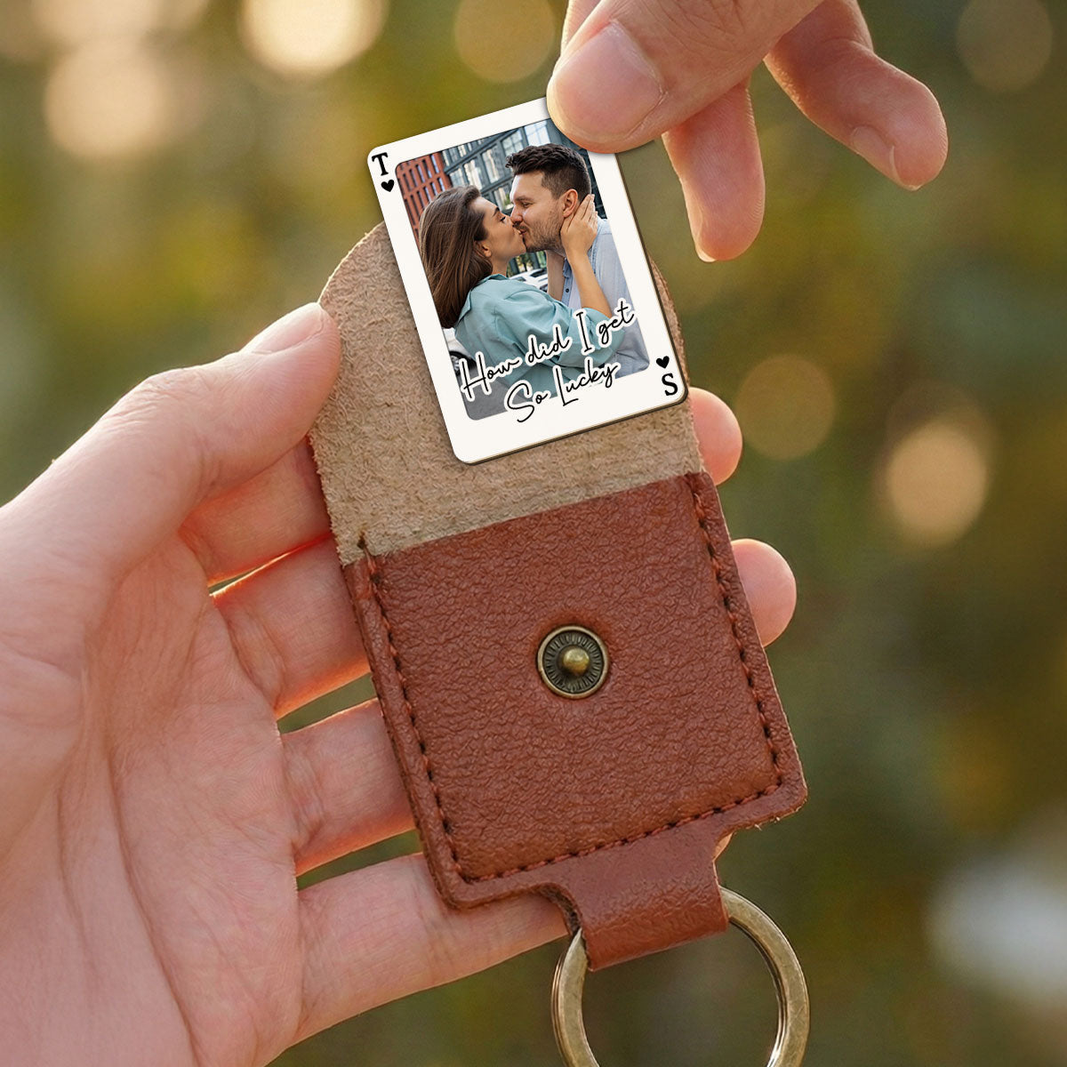 Custom Photo Coin Keychain for Husband, Couple Anniversary Valentine's Day Gifts • King And Queen Of Hearts - Personalized Wooden Pocket Hug