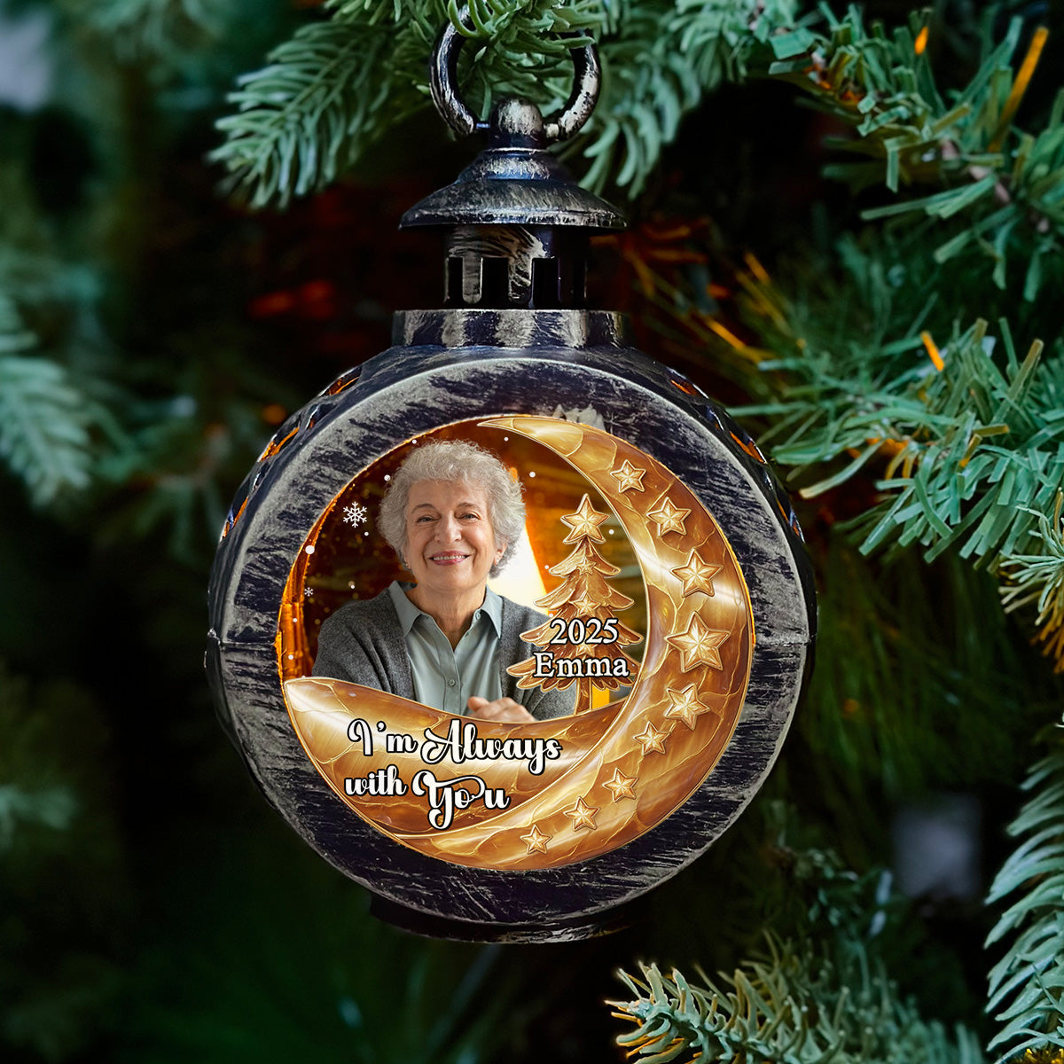 Custom Photo Memorial Christmas Night Light, Remembrance Gifts • Always With You - Personalized 3D Effect Christmas Lantern