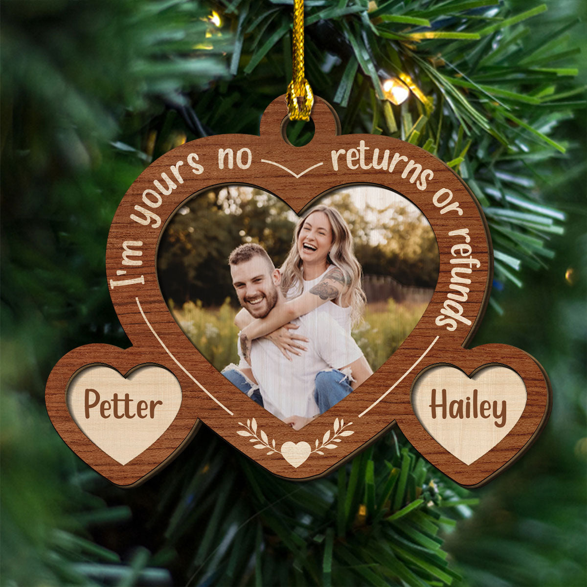 Custom Photo Couple Christmas Ornament, Anniversary Gift • I Am Yours No Returns - Personalized 2-layered Wood Ornament