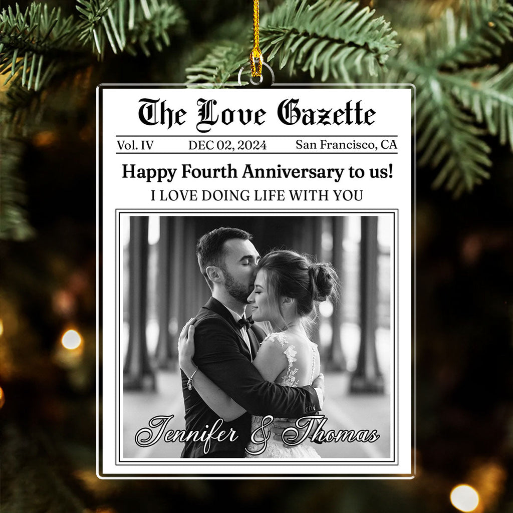 Custom Photo Couple Christmas Ornament, Anniversary Gift • The Love Gazette - Personalized Acrylic Ornament