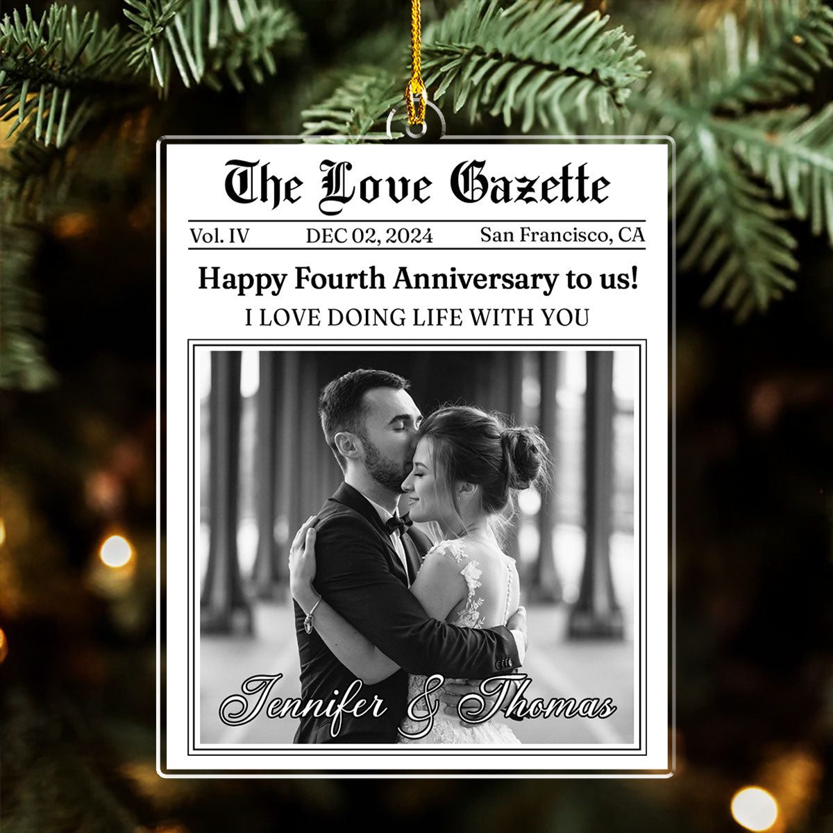 Custom Photo Couple Christmas Ornament, Anniversary Gift • The Love Gazette - Personalized Acrylic Ornament
