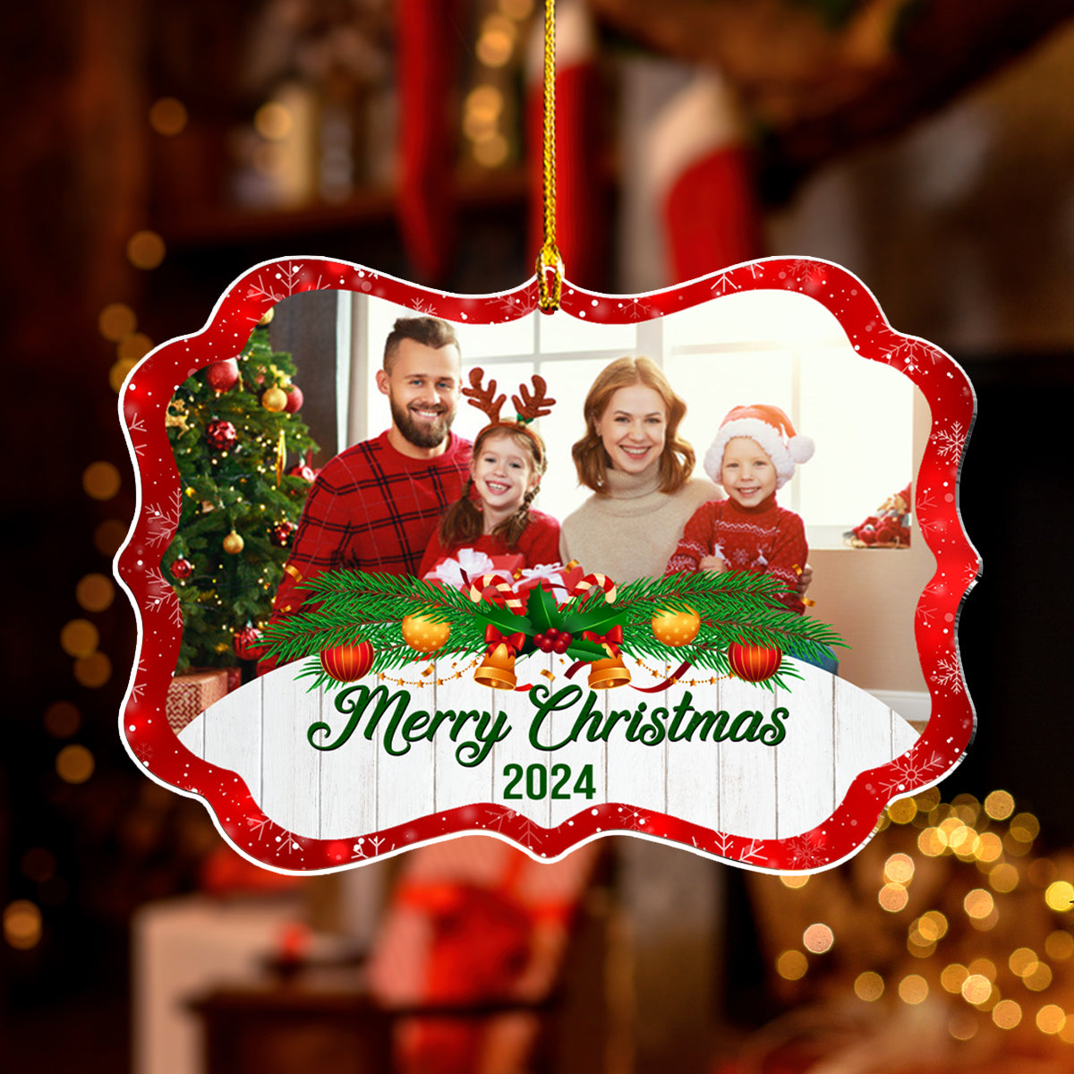 Custom Photo Family Ornament, Christmas Gift for Family Members • All Hearts Come Home For Christmas - Personalized Acrylic Ornament