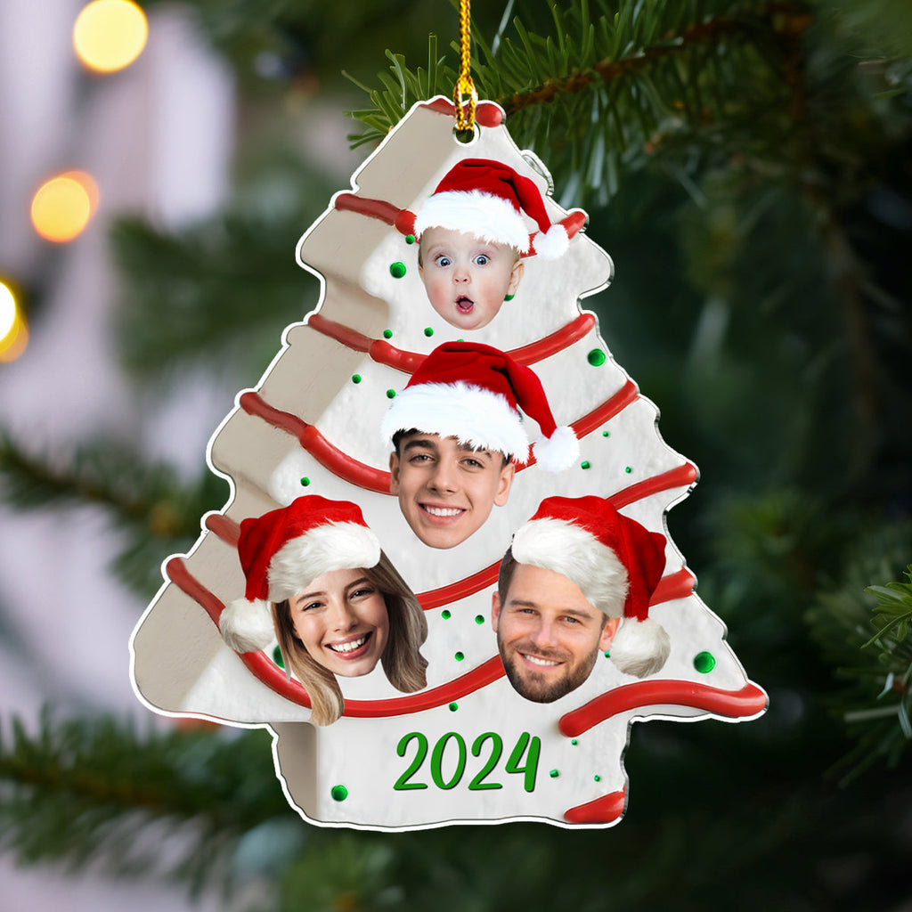 Custom Photo Family Ornament, Christmas Gift for Family Members • Christmas Tree Cake Photo Family - Personalized Acrylic Ornament