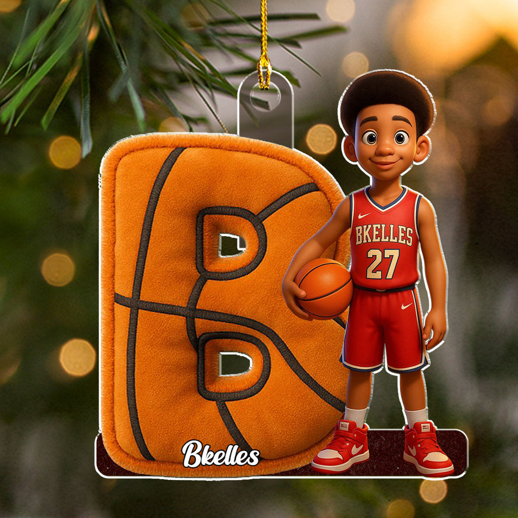 Custom Basketball Initial Christmas Ornament with Character • Basketball Letter - Personalized Acrylic Ornament