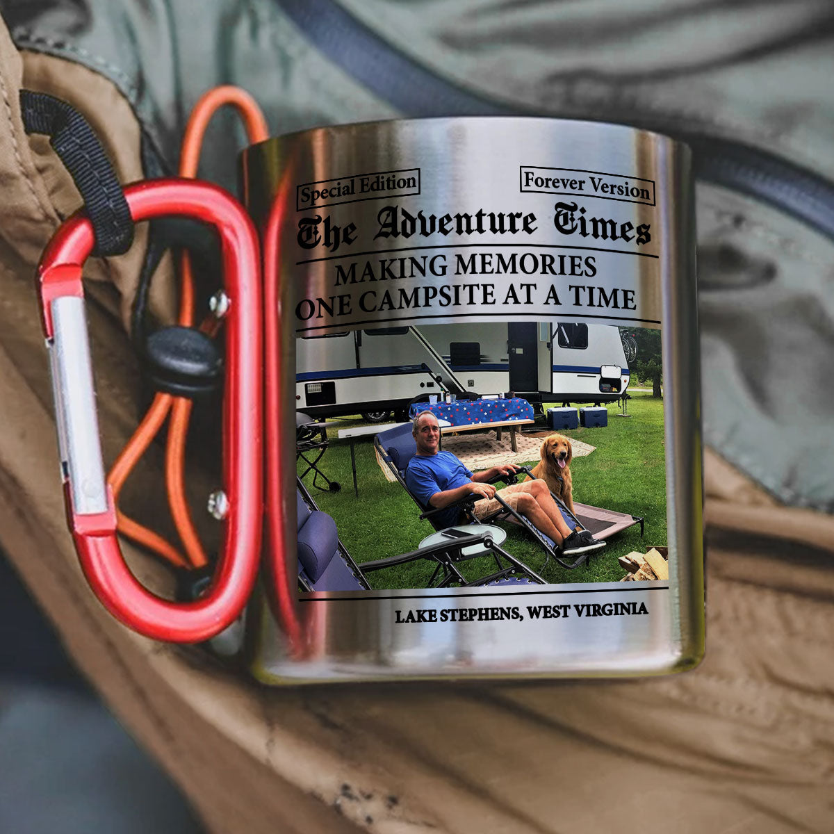 Custom Photo Father's Day, Special Gift for Dad & Grandpa • The Adventure Times - Personalized Carabiner Mug