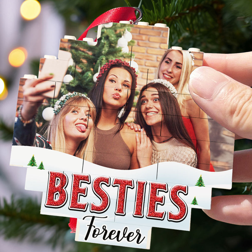 Custom Photo Friendship Christmas Ornament, Best Friend Gift • Lovely Besties - Personalized Puzzle Ornament