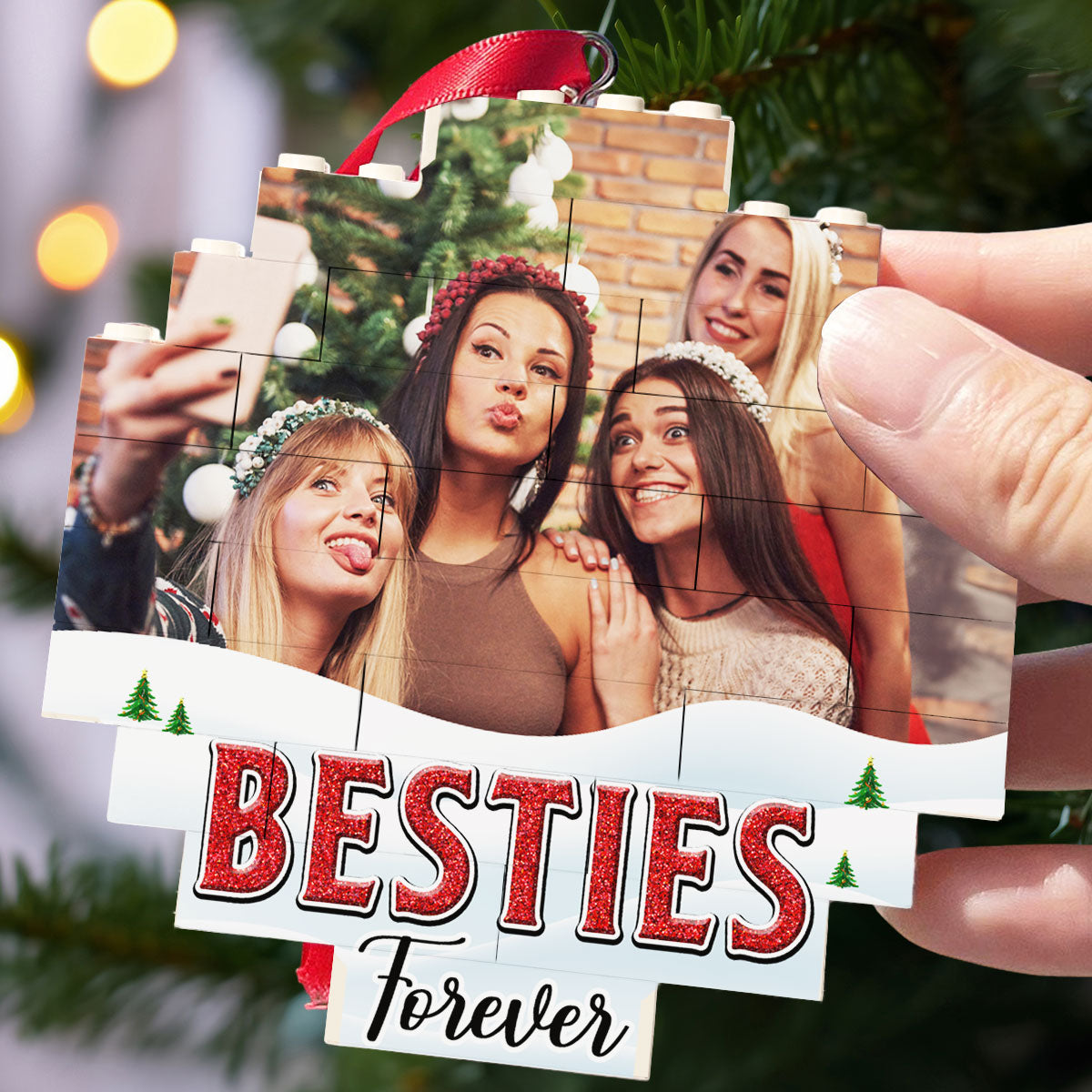 Custom Photo Friendship Christmas Ornament, Best Friend Gift • Lovely Besties - Personalized Puzzle Ornament