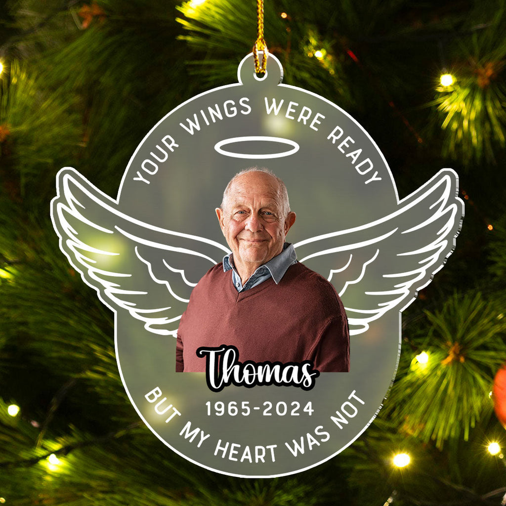 Custom Photo Memorial Christmas Ornament, Sympathy Keepsake • Loved Beyond Words - Personalized Frosted Acrylic Ornament