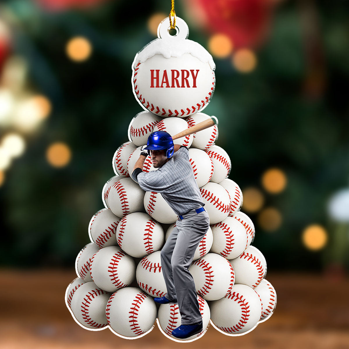 Custom Photo Keepsake Christmas Ornament • Twinkle Baseball Pinetree - Personalized Acrylic Ornament