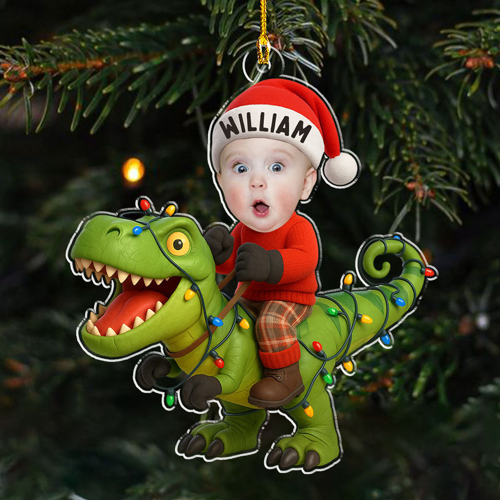 Custom Photo Baby Christmas Ornament for New Parents • Photo Dinosaur Christmas - Personalized Acrylic Ornament