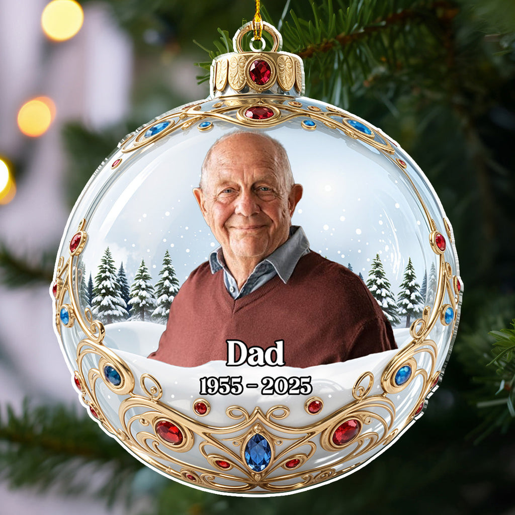 Custom Photo Memorial Christmas Ornament, Sympathy Keepsake • Forever In Our Hearts Version 2 - Personalized Acrylic Ornament