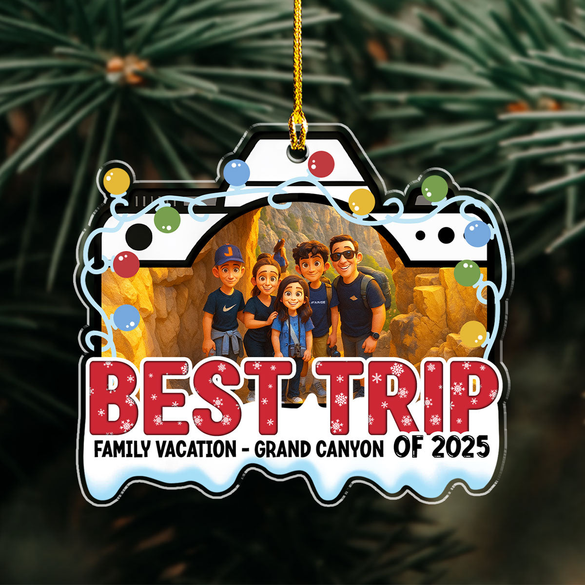 Custom Photo Family Ornament, Christmas Gift for Family Members • Best Family Trip Ever - Personalized Acrylic Ornament