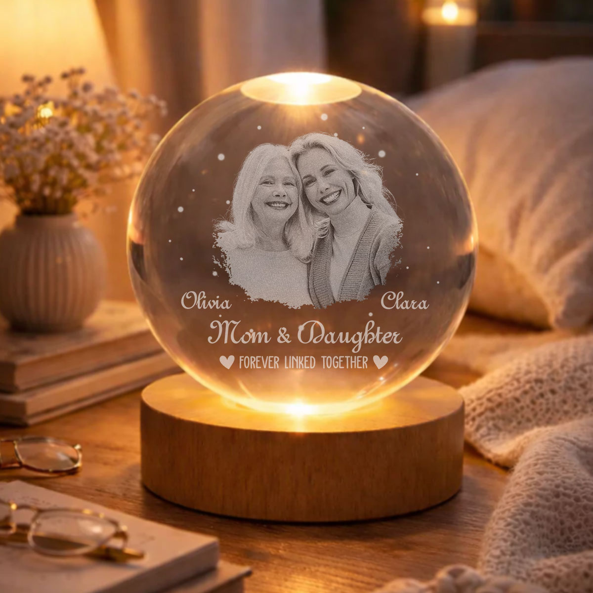 Forever Linked Together - Personalized Crystal Globe Lamp