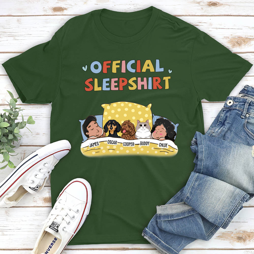 Custom Christmas & Birthday Keepsake Gift • Sleeping Pet Sleepshirt Couple - Personalized Unisex T-shirt