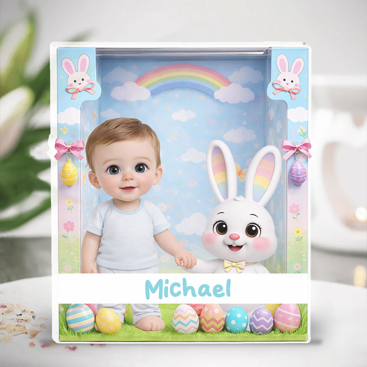 Custom Family Decor, Christmas Birthday Family Keepsake • Cute Easter Bunny Doll - Personalized Acrylic Plaque