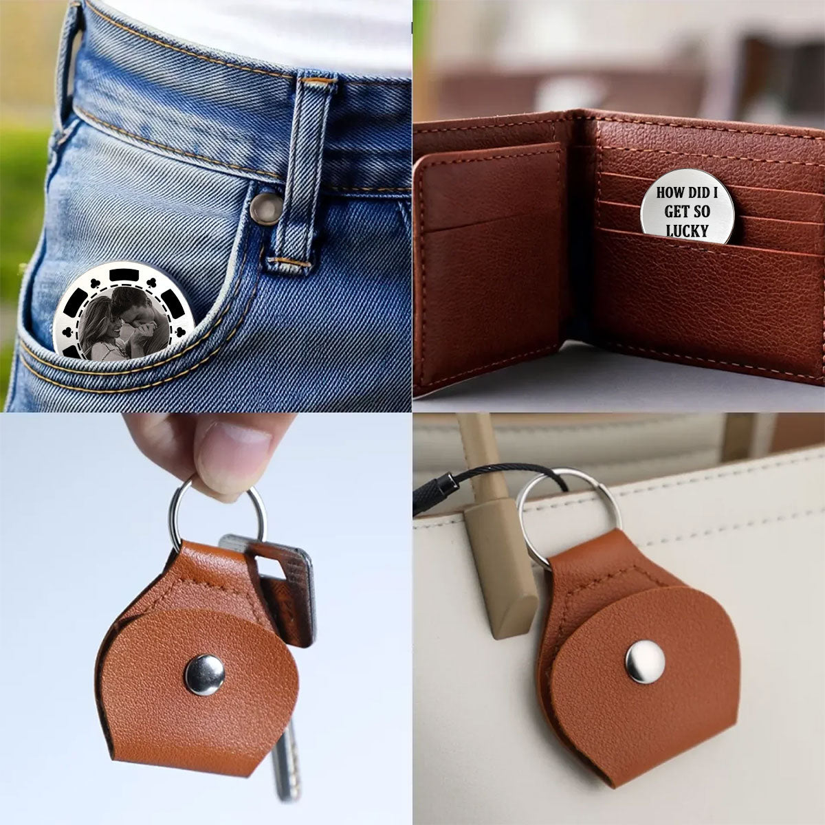 Custom Photo Coin Keychain for Husband, Couple Anniversary Valentine's Day Gifts • All In For Love - Personalized Pocket Hug