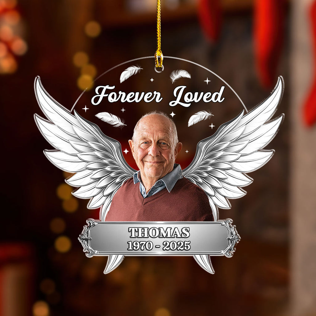 Custom Photo Memorial Christmas Ornament, Sympathy Keepsake • Photo Forever Loved - Personalized Acrylic Ornament