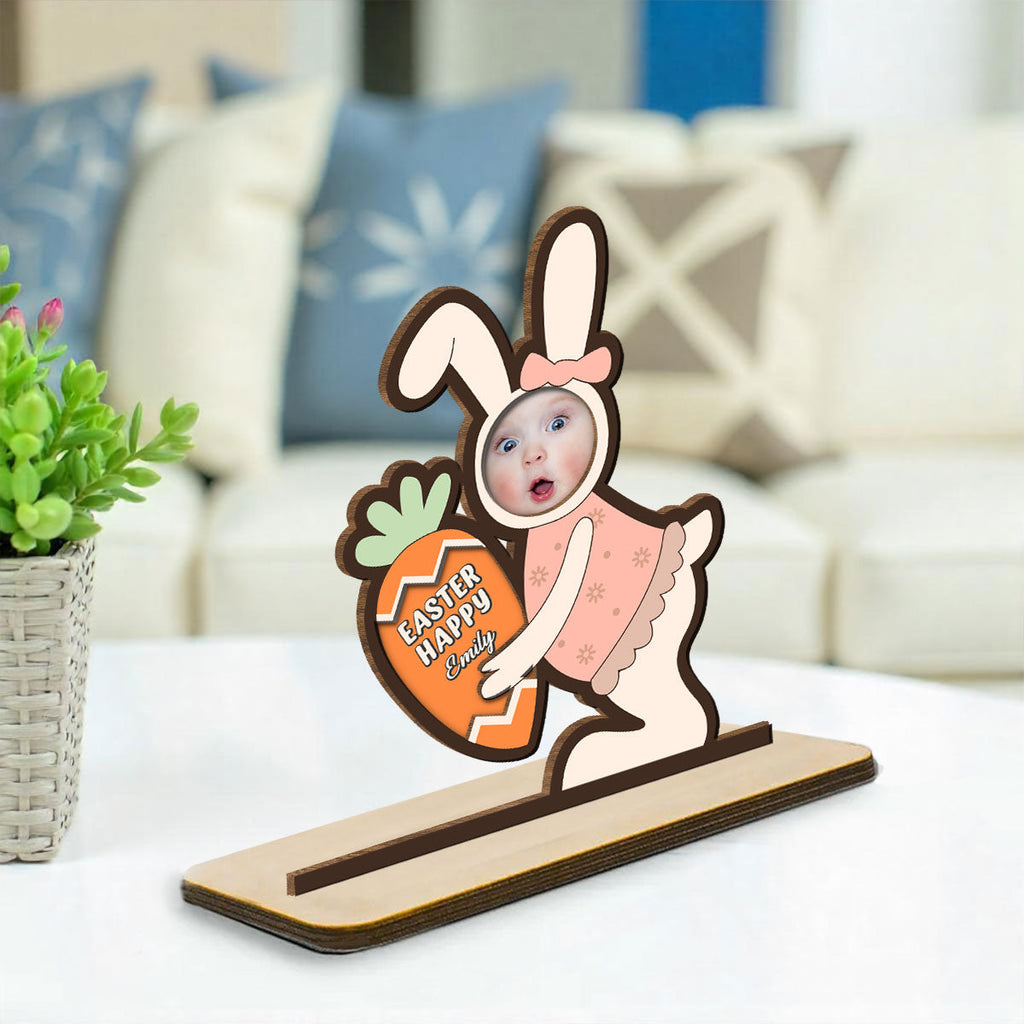 Custom Family Decor, Christmas Birthday Family Keepsake • Pastel Bunny Treats - Personalized 2-Layer Wood Plaque With Flat Base