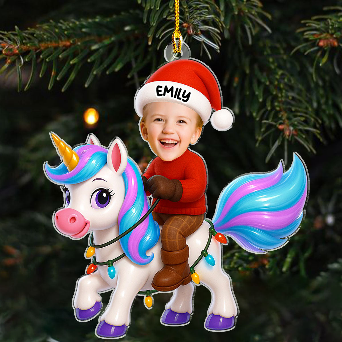 Custom Photo Family Ornament, Christmas Gift for Family Members • Unicorn Christmas - Personalized Acrylic Ornament