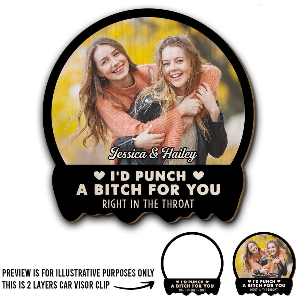 Photo Right In The Throat Besties Sisters - Personalized Car Visor Clip