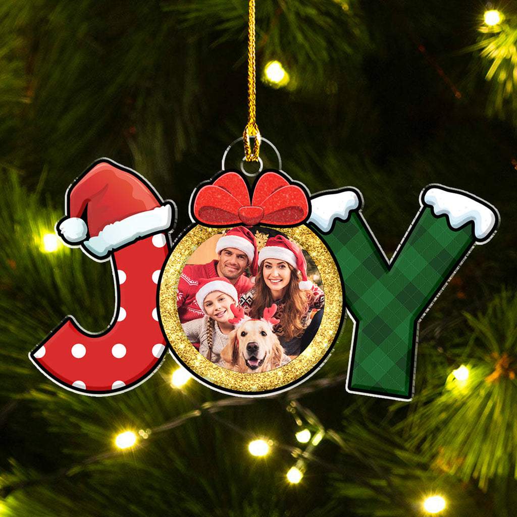 Custom Photo Family Ornament, Christmas Gift for Family Members • Joy Joy - Personalized Acrylic Ornament
