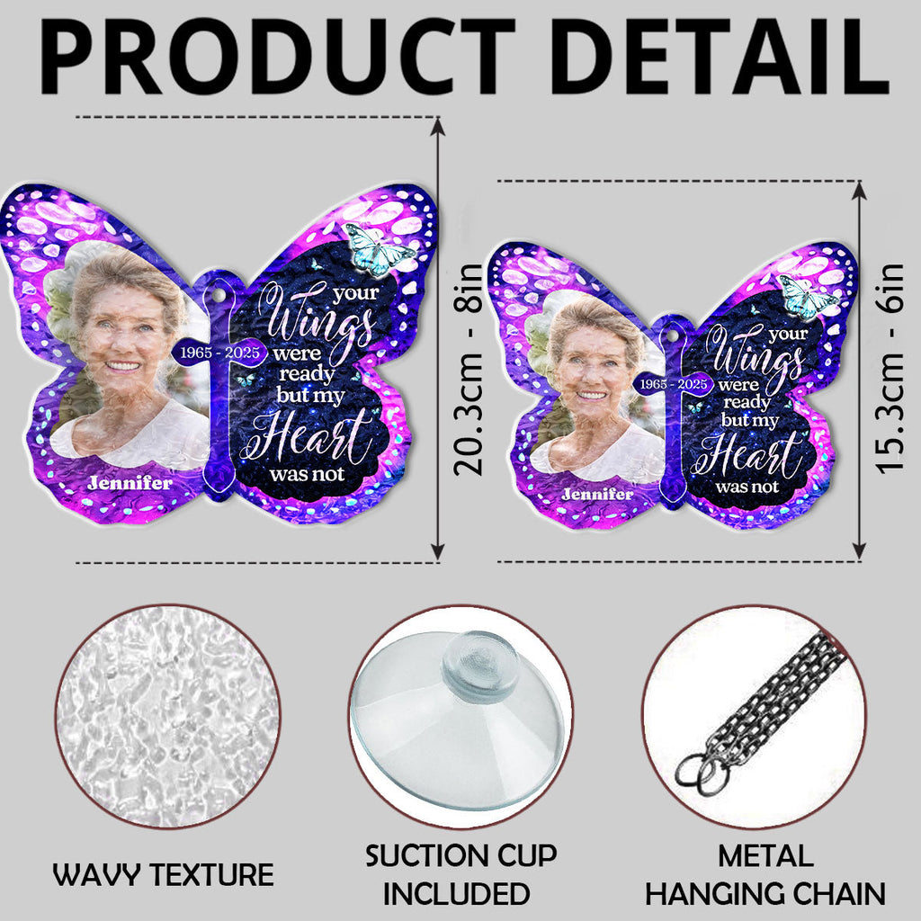 Custom Photo Memorial Hanging Decor, Remembrance Keepsake • Your Wings Were Ready - Personalized Wavy Suncatcher
